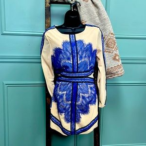 SNIDEL Blue Lace and Nude Mesh Dress Size Medium